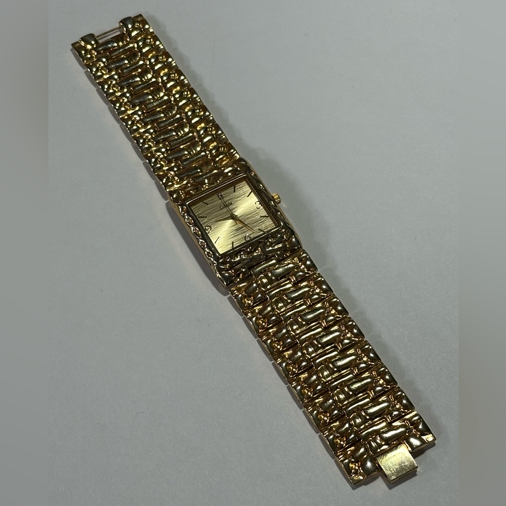 Collezio Huge Chunky Gold Tone Textured Link Bracelet Watch 9 Band Old Money